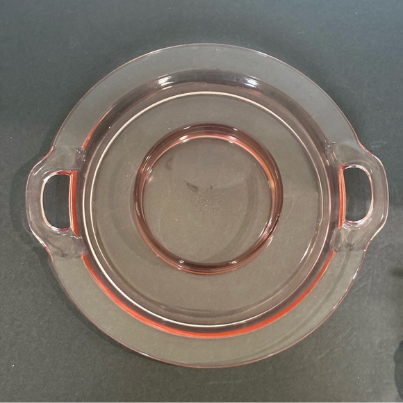 Vtg Pink depression glass Double Handled Cheese And Cracker Plate - Picture 4 of 8
